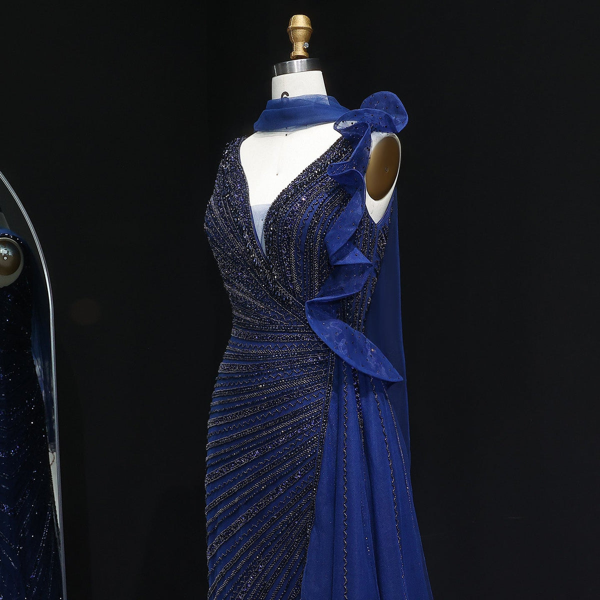 Luxury Beaded Mermaid Evening Dress with Scarf and Overskirt SS189