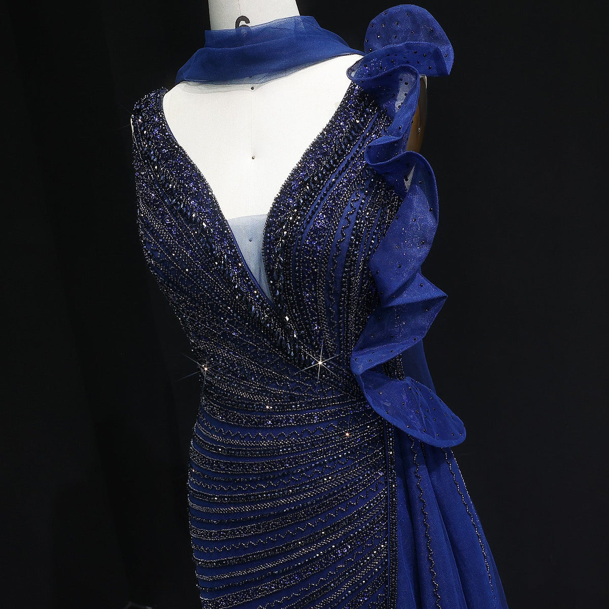 Luxury Beaded Mermaid Evening Dress with Scarf and Overskirt SS189