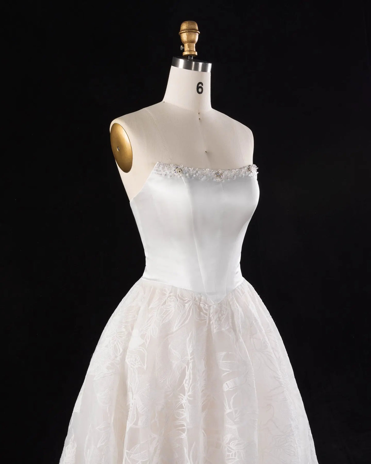 Off White Strapless Satin Lace Wedding Dress-5
