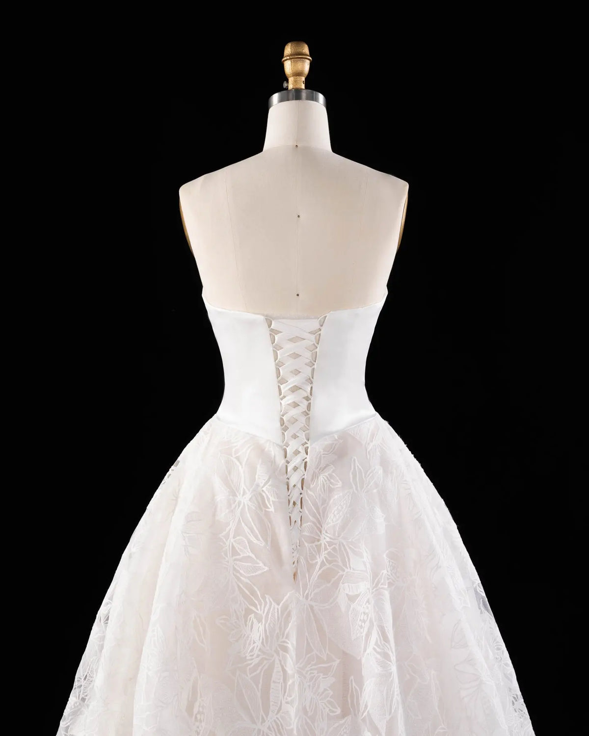 Off White Strapless Satin Lace Wedding Dress-7