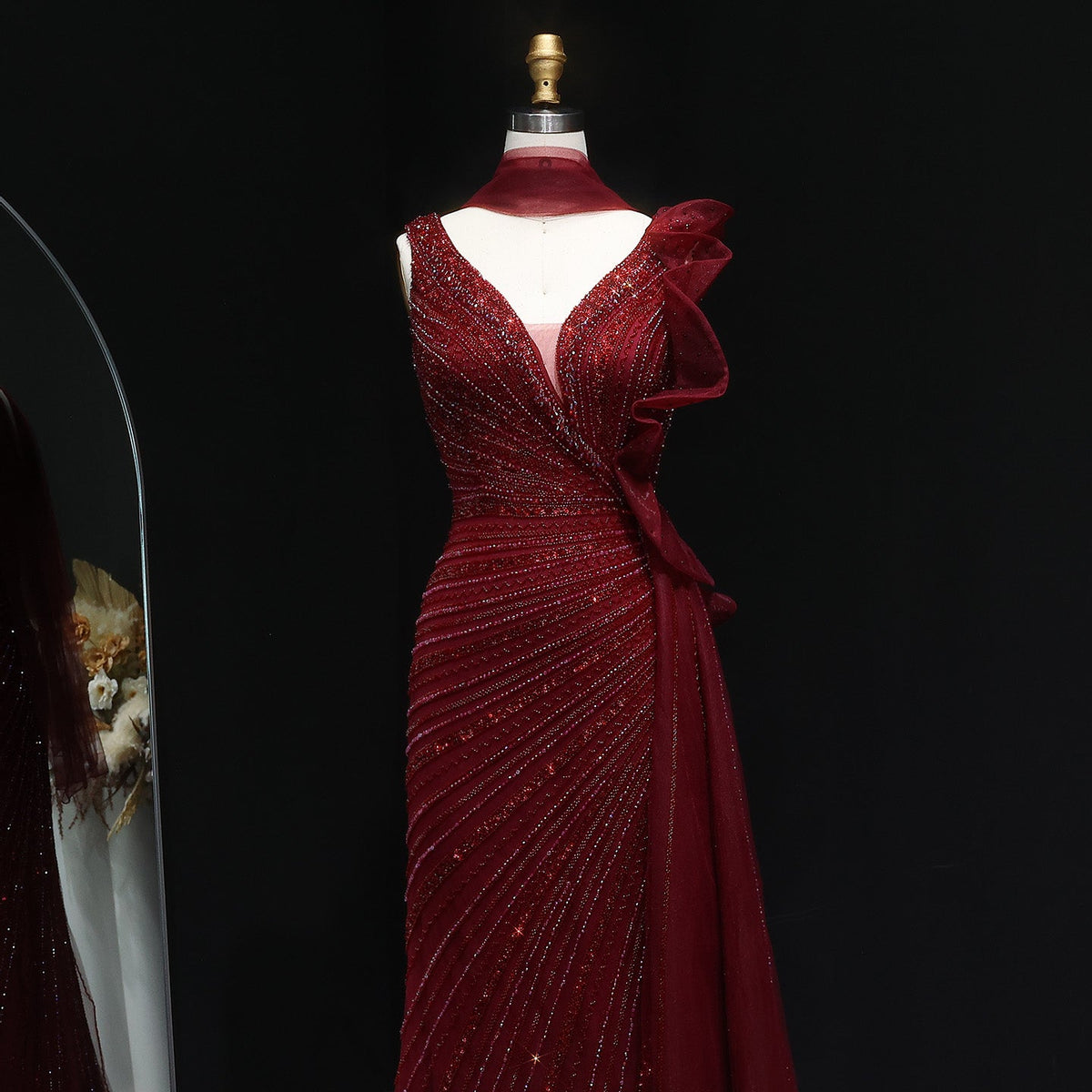 Luxury Beaded Mermaid Evening Dress with Scarf and Overskirt SS189