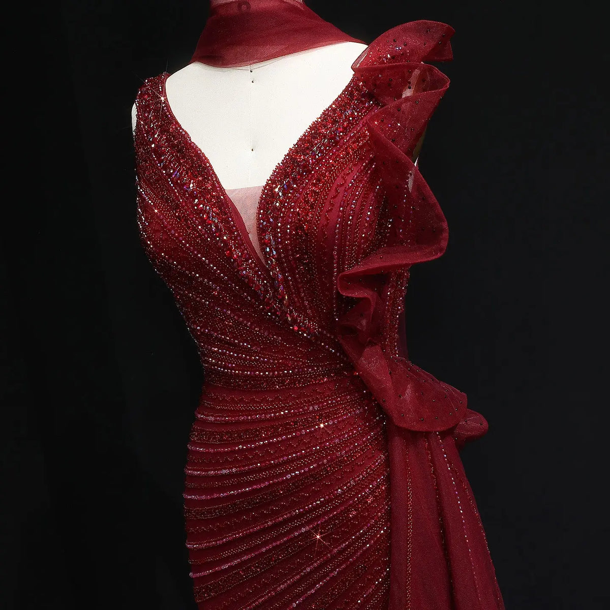 Luxury Beaded Mermaid Evening Dress with Scarf and Overskirt SS189 - SHARONSAID Luxury Beaded Mermaid Evening Dress with Scarf and Overskirt SS189 - SHARONSAID