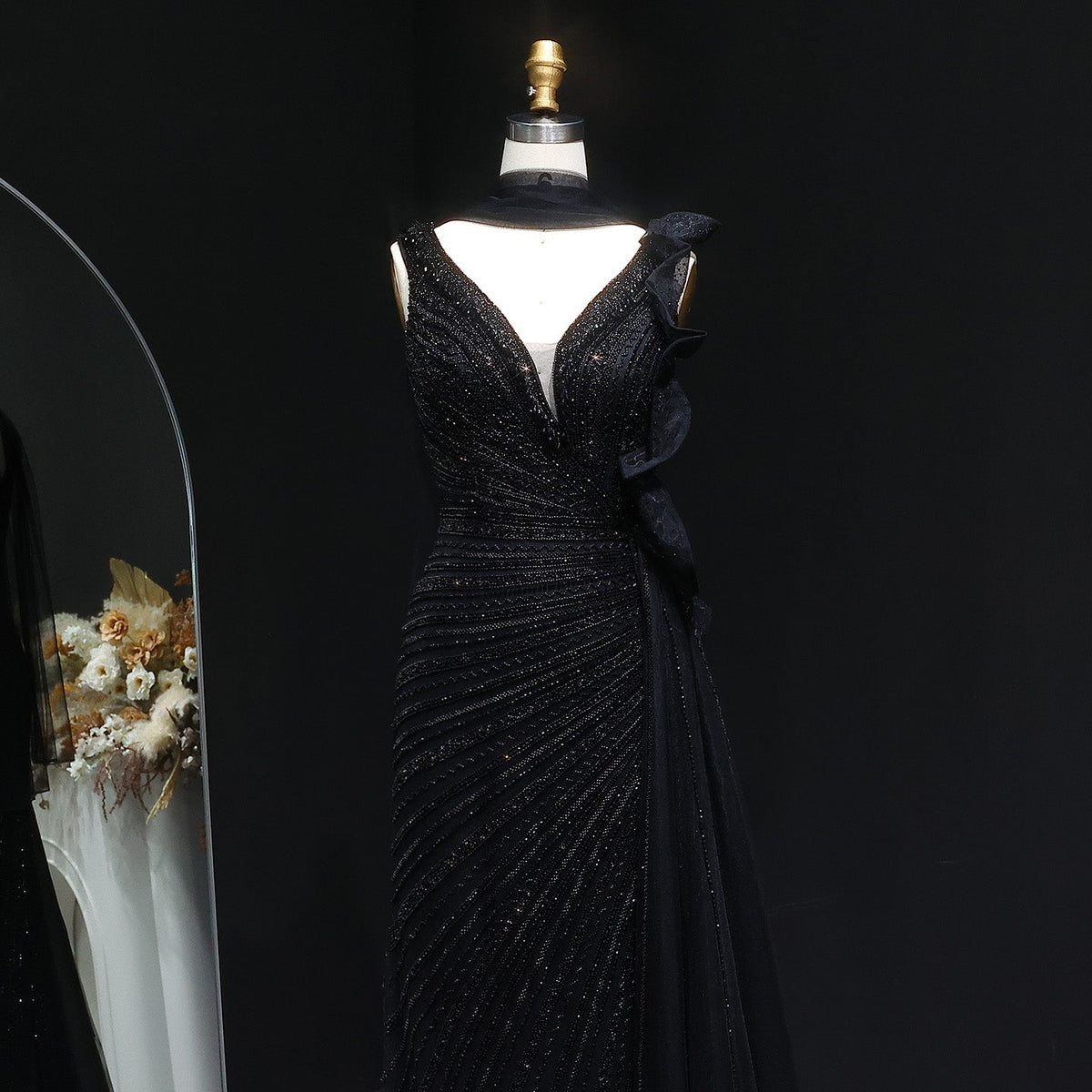 Luxury Beaded Mermaid Evening Dress with Scarf and Overskirt SS189