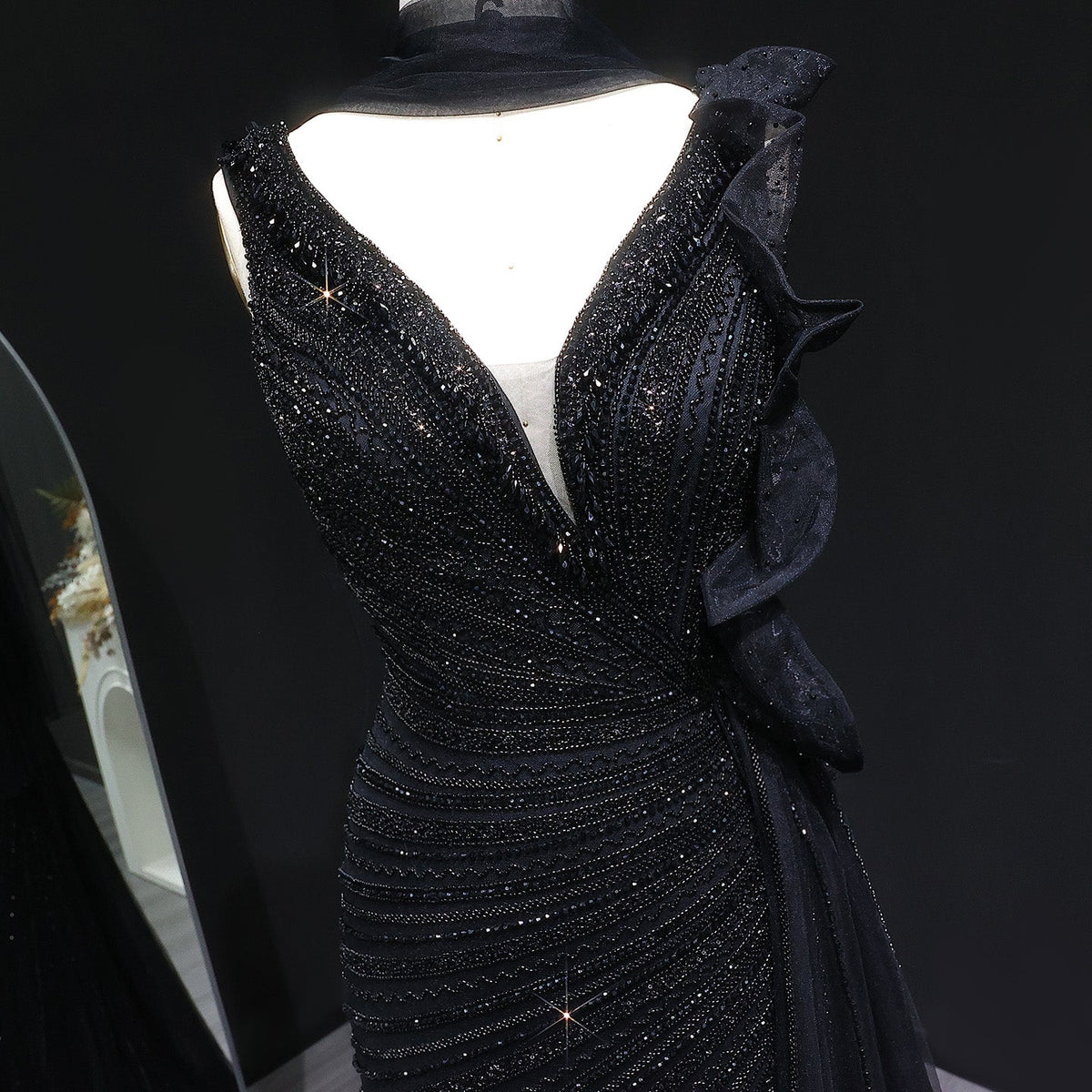 Luxury Beaded Mermaid Evening Dress with Scarf and Overskirt SS189