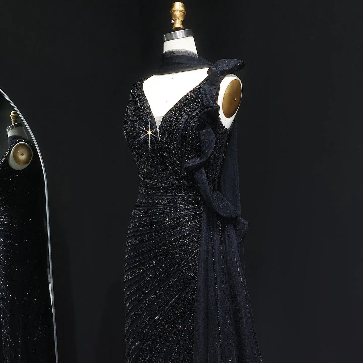 Luxury Beaded Mermaid Evening Dress with Scarf and Overskirt SS189 