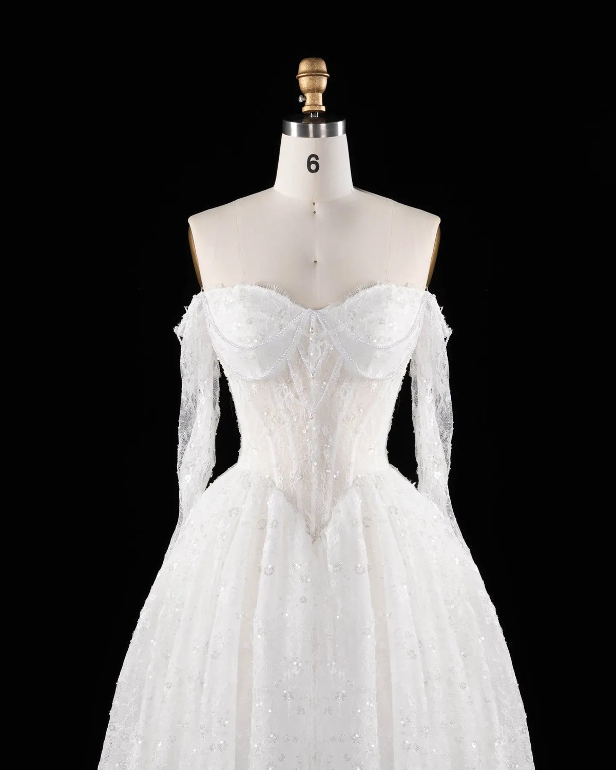 White Long Sleeve Lace Illusion Wedding Dress SW615-3