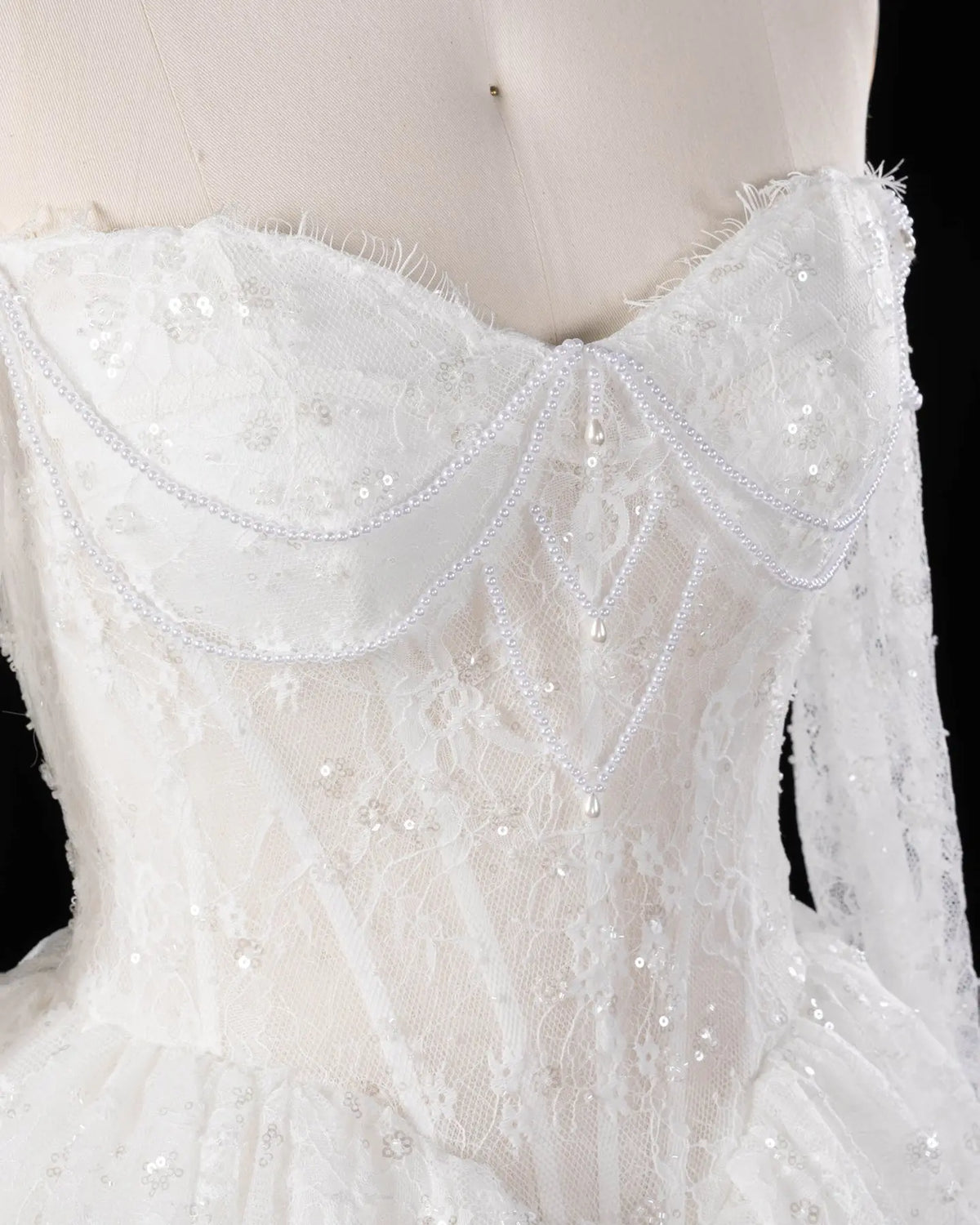 White Long Sleeve Lace Illusion Wedding Dress SW615-5