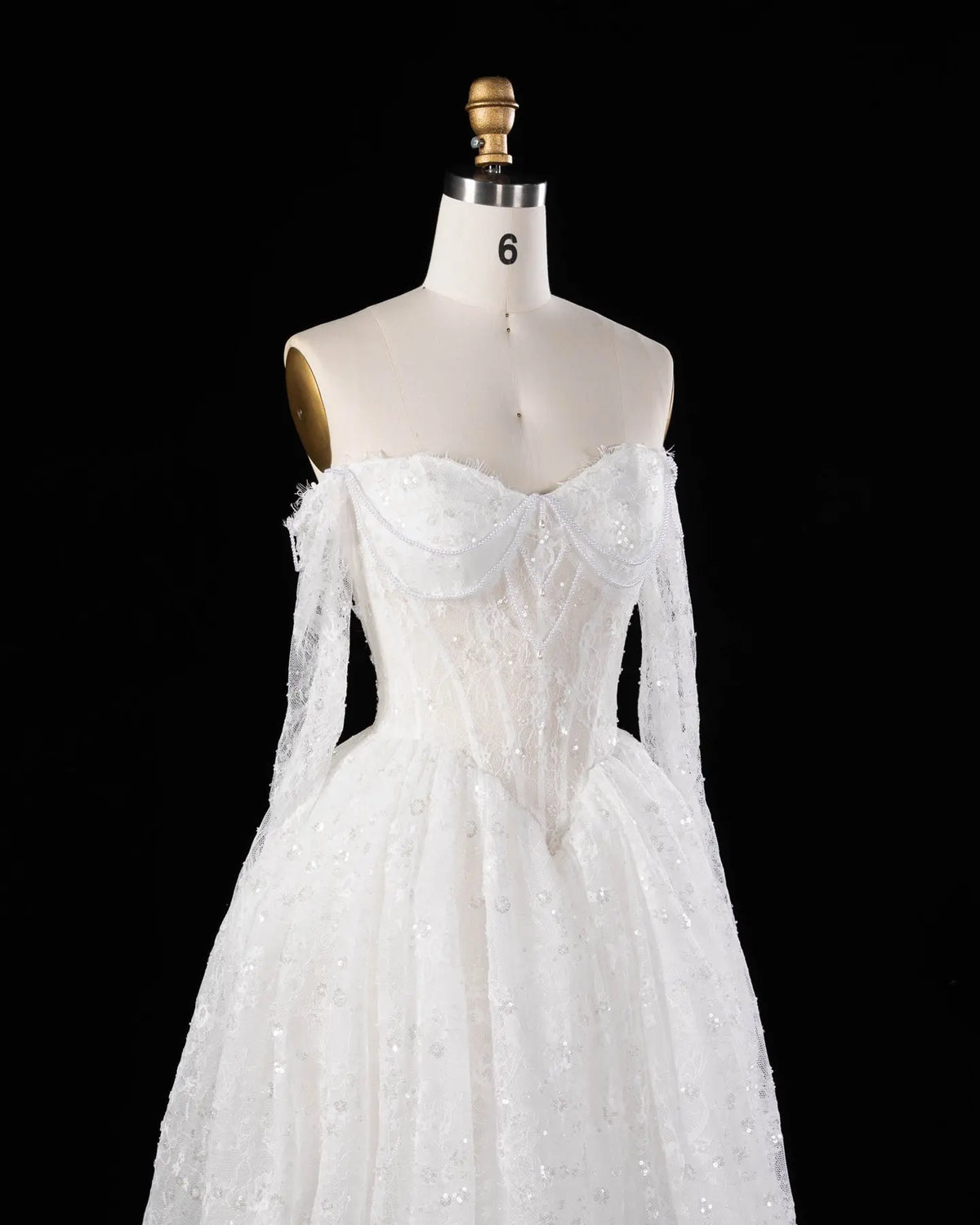 White Long Sleeve Lace Illusion Wedding Dress SW615-6