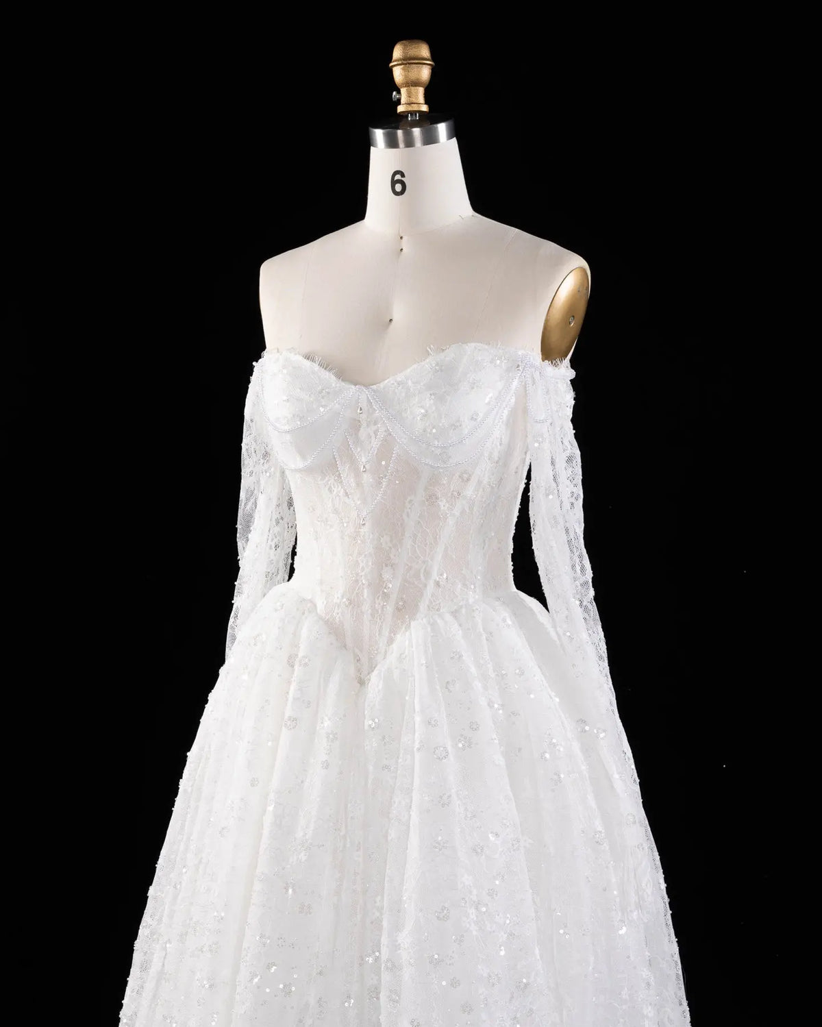 White Long Sleeve Lace Illusion Wedding Dress SW615-7