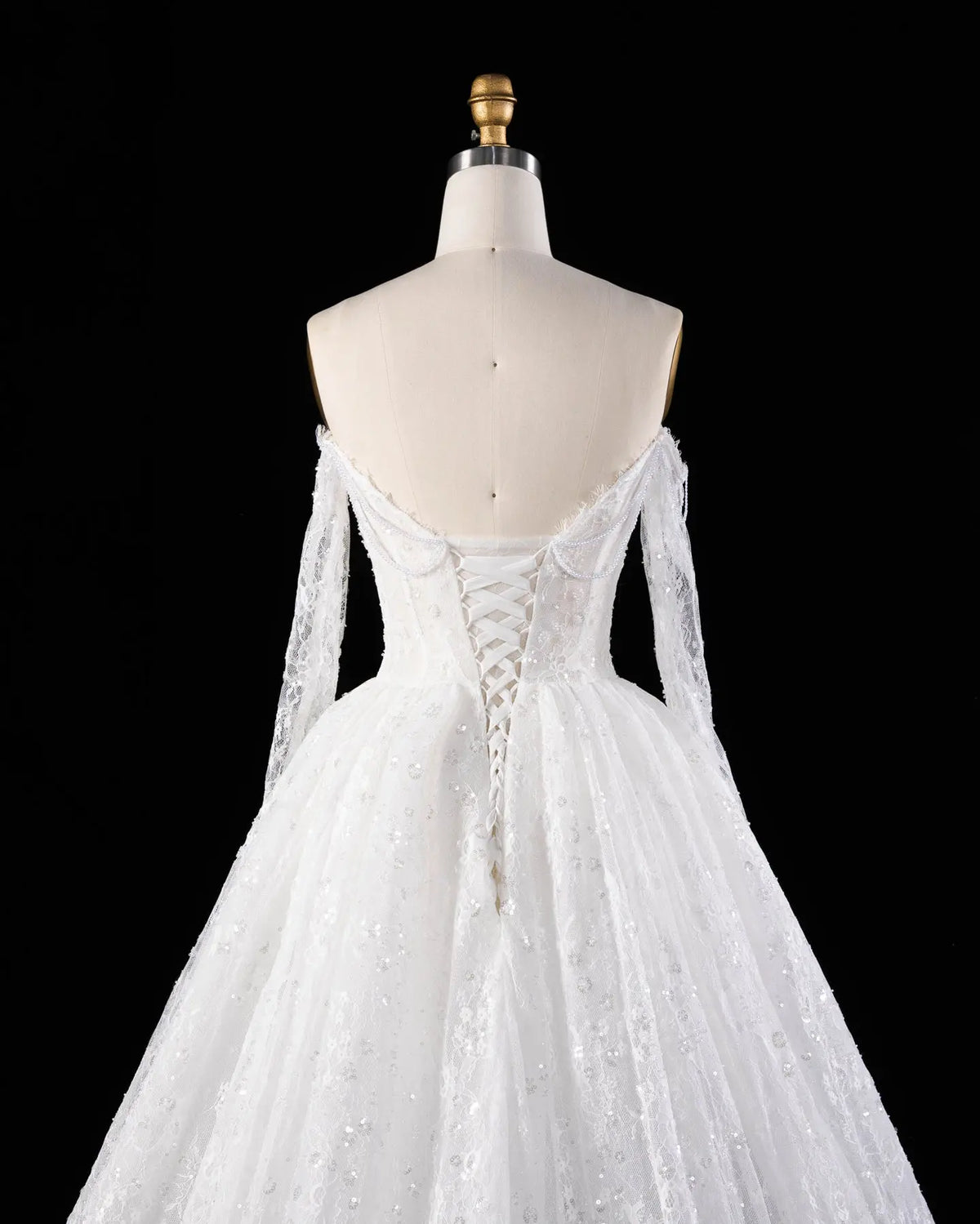 White Long Sleeve Lace Illusion Wedding Dress SW615-8