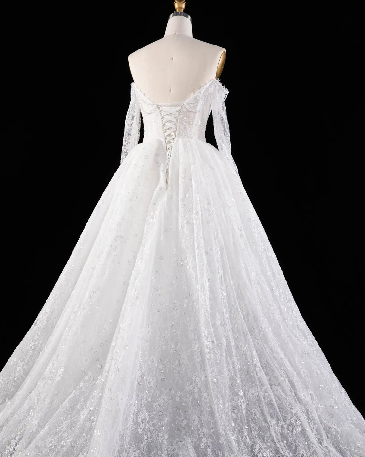 White Long Sleeve Lace Illusion Wedding Dress SW615-11