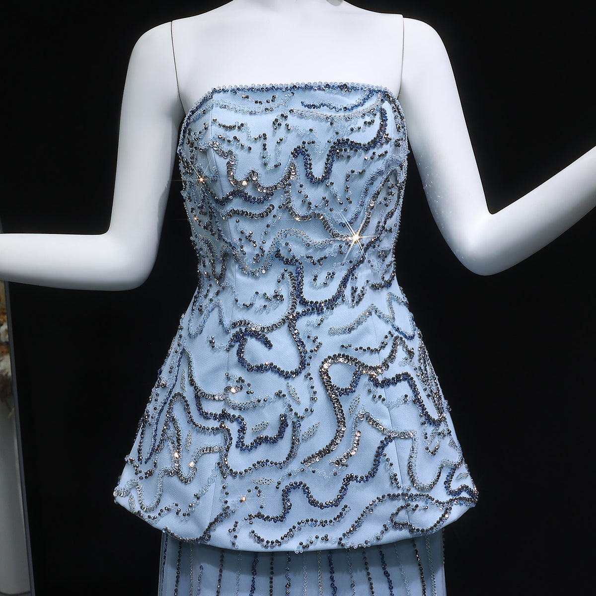 Elegant Rose Pink Crystal Sequin Two Pieces Evening Dress SS218 