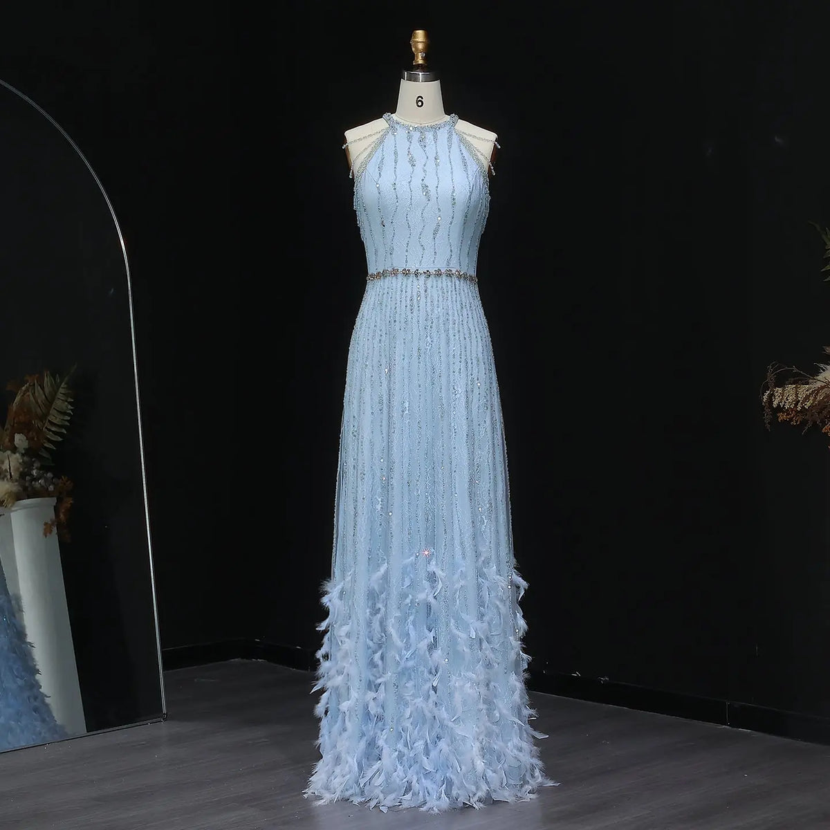 Luxury Feathers Lace Cream Evening Dress SS595 Luxury Feathers Lace Cream Evening Dress SS595