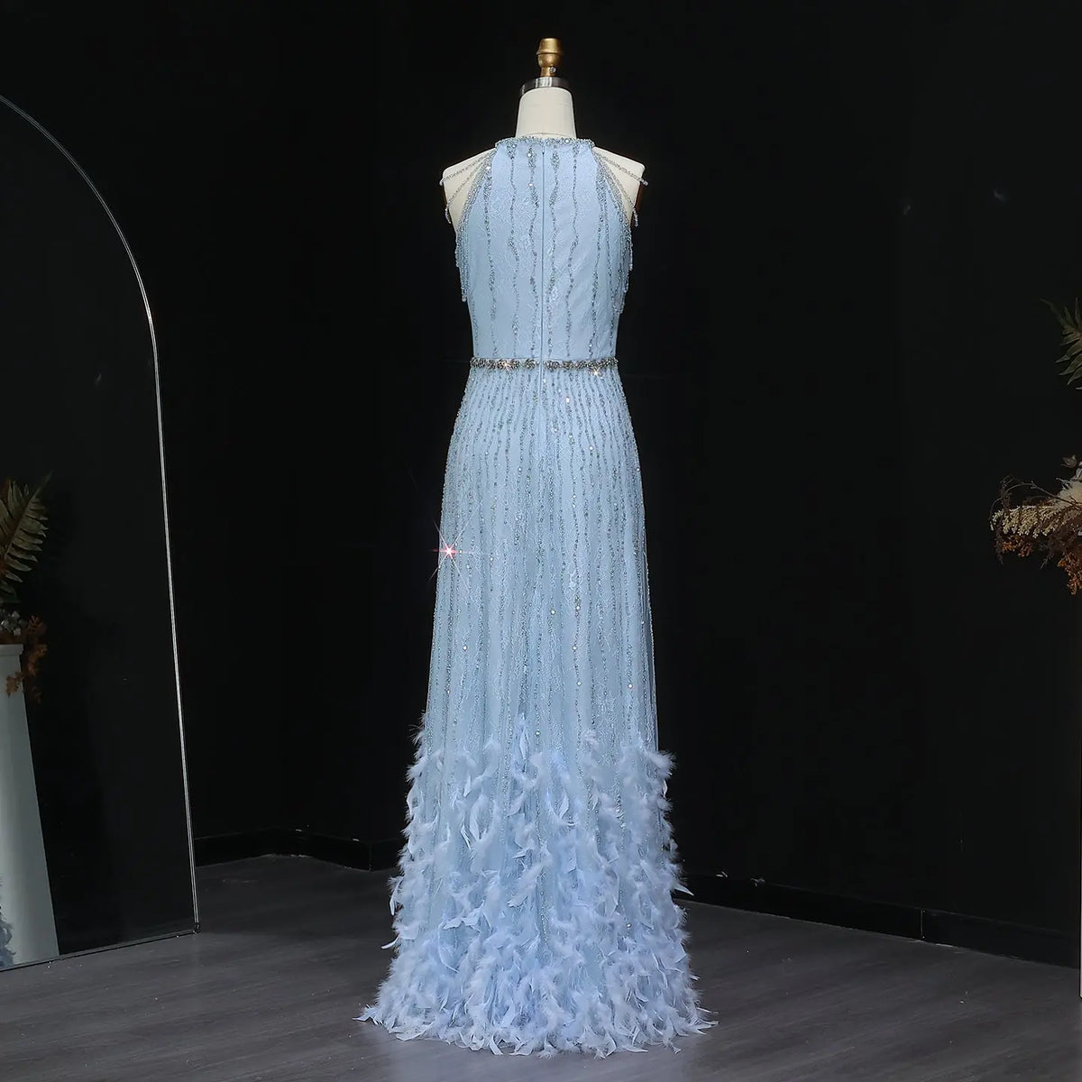 Luxury Feathers Lace Cream Evening Dress SS595 Luxury Feathers Lace Cream Evening Dress SS595