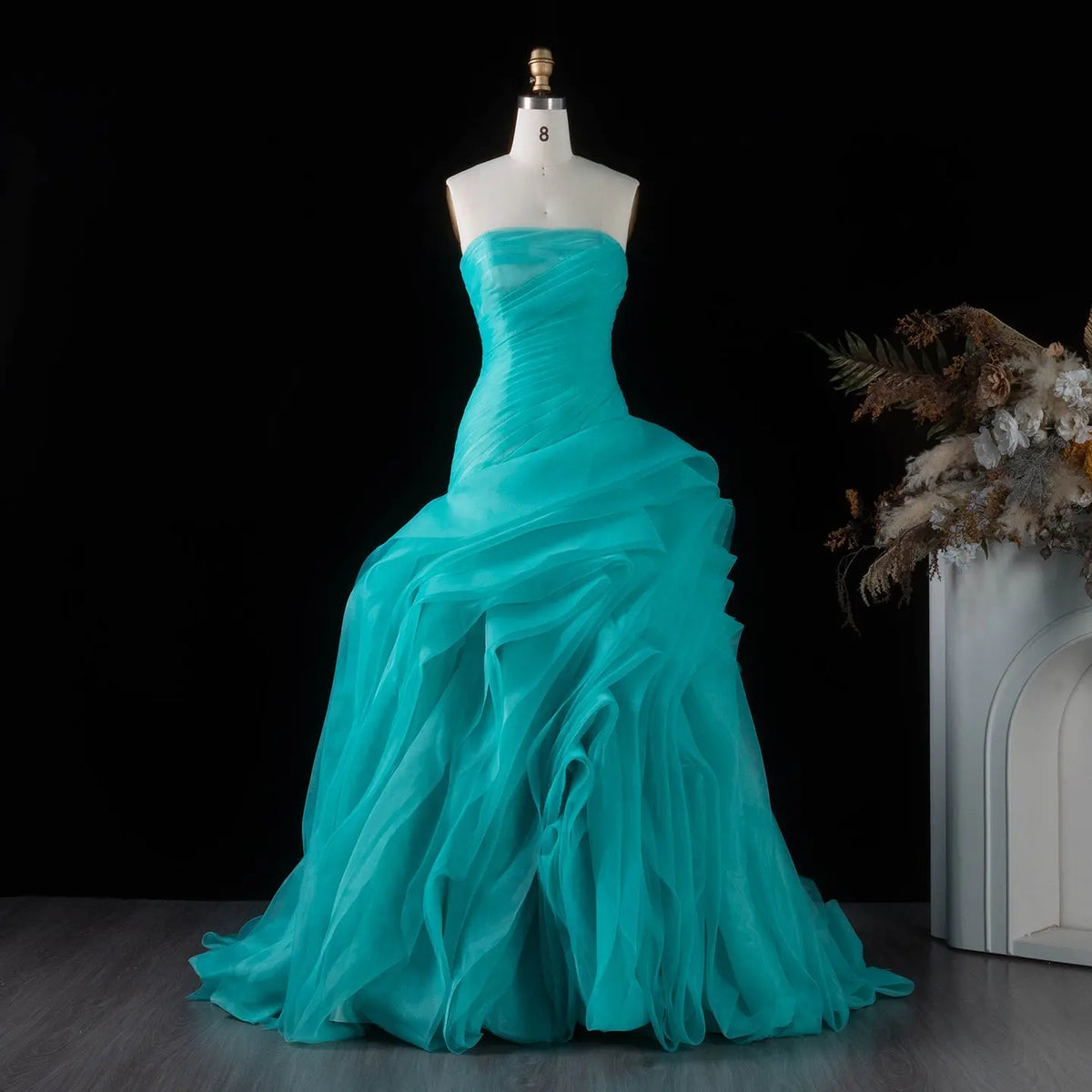 Elegant Strapless Ruffles Pink Evening Dress SF040 