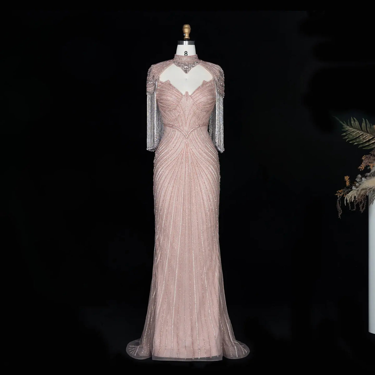 Pink Tassel Crystal Embellished Mermaid Dress Gown SS067