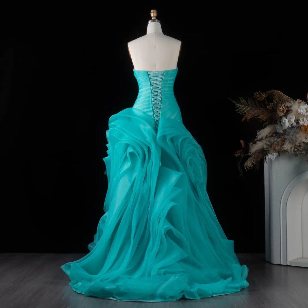 Elegant Strapless Ruffles Pink Evening Dress SF040 