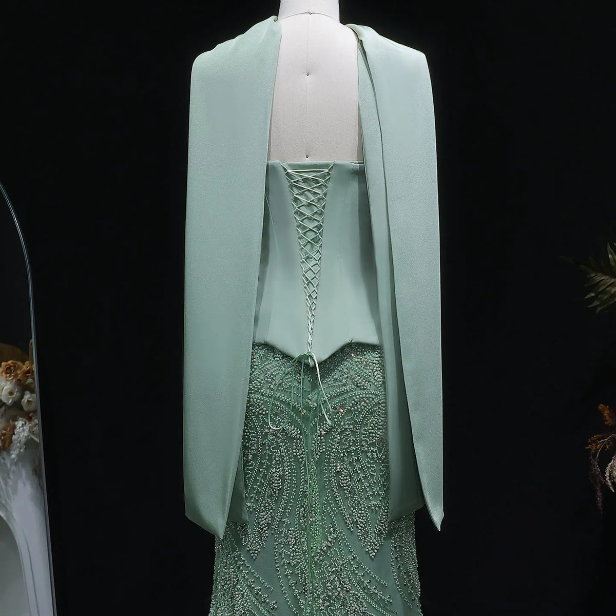 Luxury Sage Green 2 Pieces Sequin Evening Dress with Scarf Cap SS616 - SHARONSAID Luxury Sage Green 2 Pieces Sequin Evening Dress with Scarf Cap SS616 - SHARONSAID