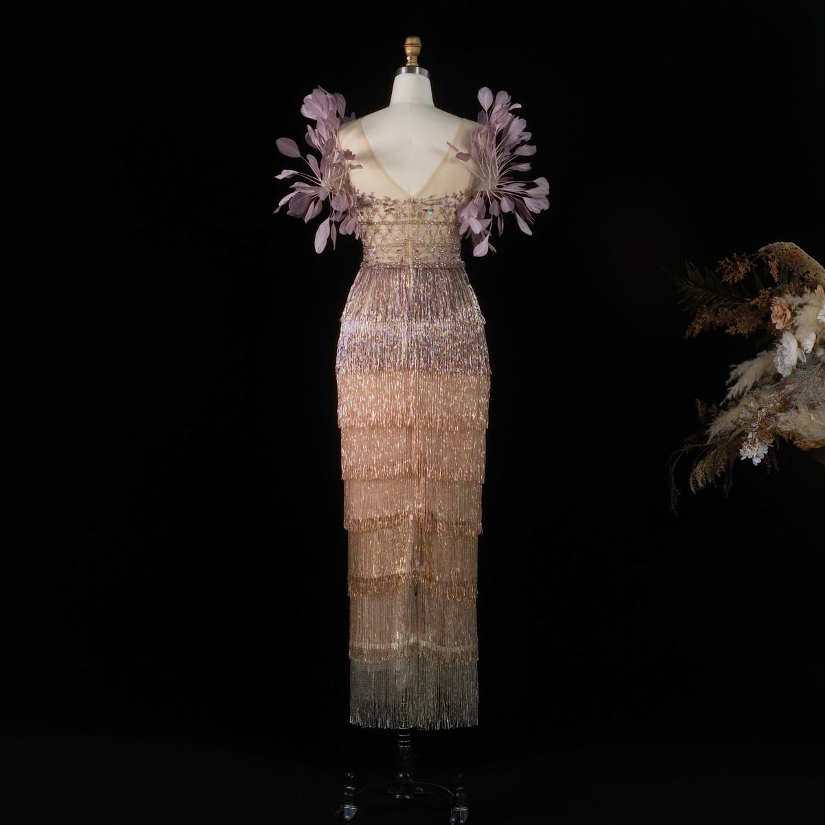 Luxury Feathers Tassel Lilac Evening Dress SS379 