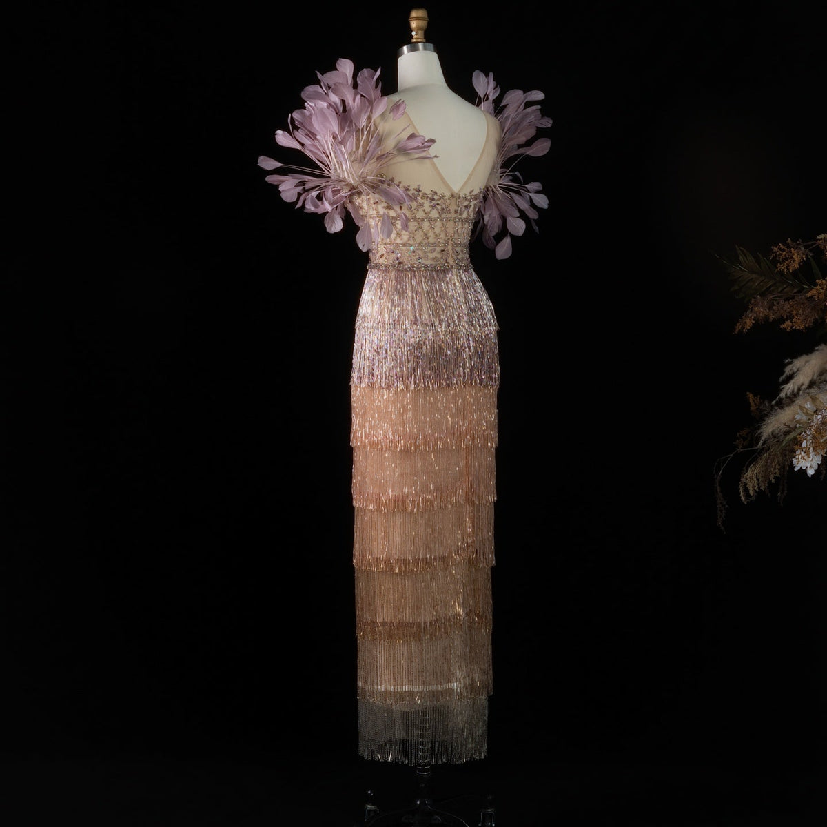 Luxury Feathers Tassel Lilac Evening Dress SS379 