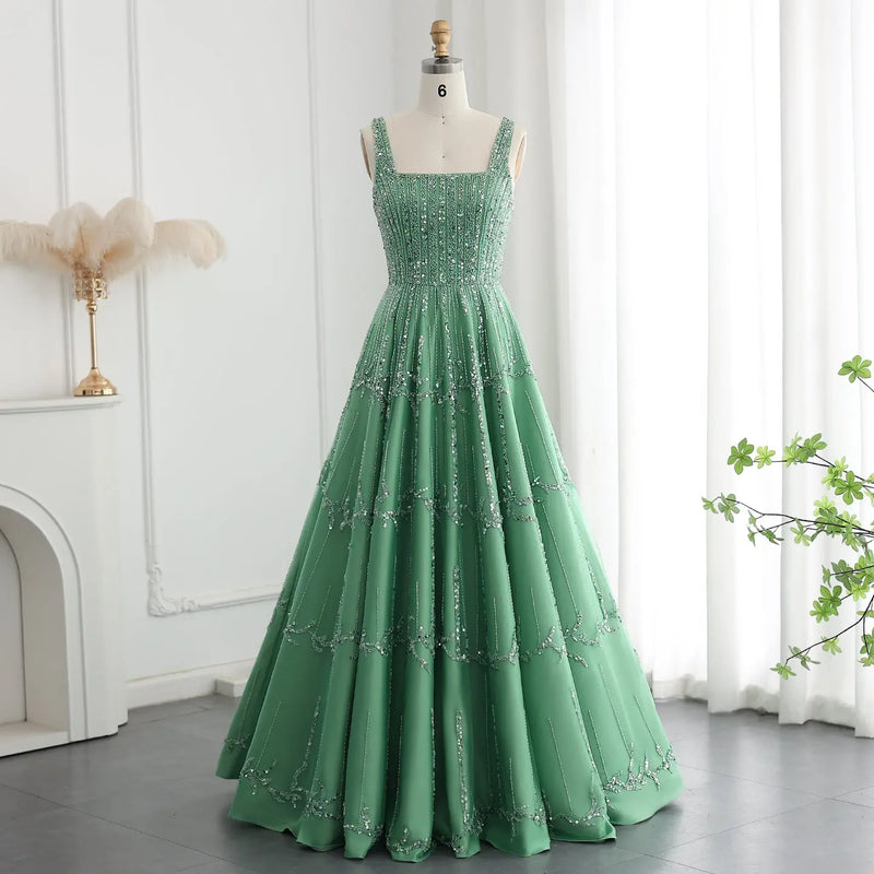 Luxury Beaded Green Spaghetti Evening Dresses SS225 