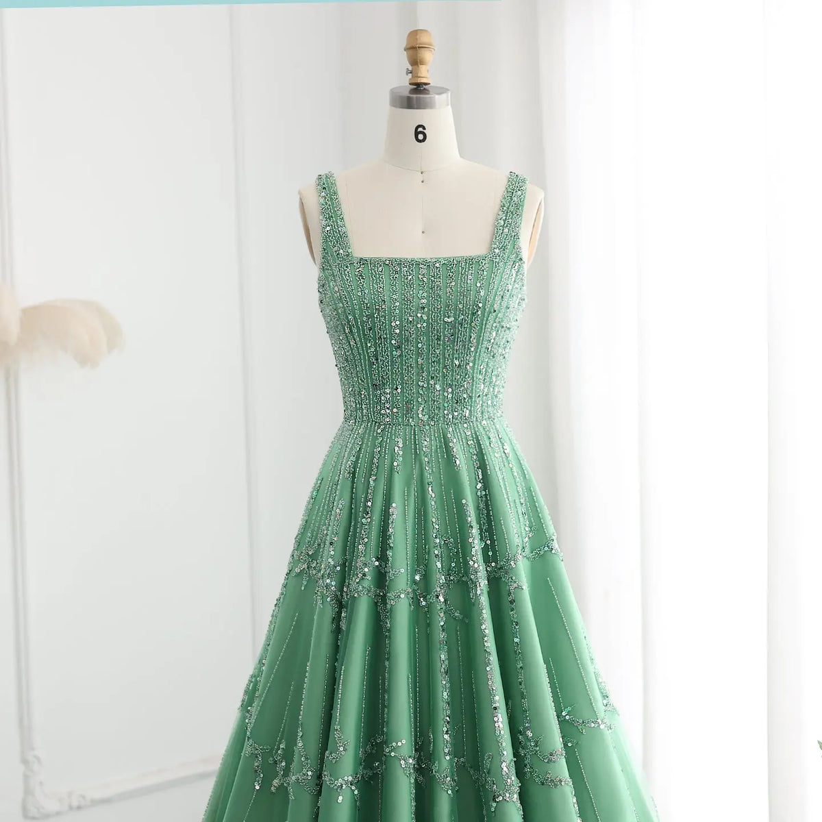 green luxury dresses Luxury Emerald Green Sequin Train Evening Dress with Bow Overskirt SS648
