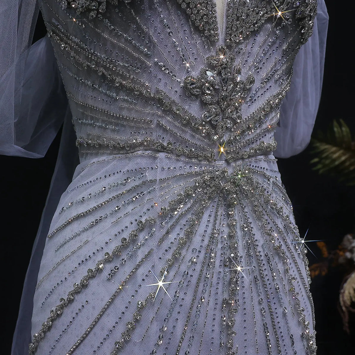 Luxury Turquoise Beaded Deep V Fitted Mermaid Evening Dress with Cap SS727 