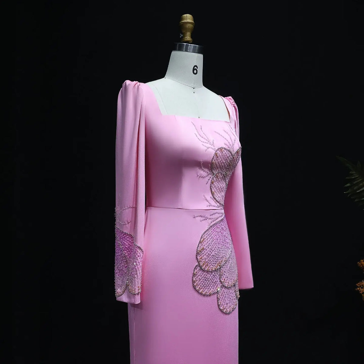 Elegant Pink Butterfly Beaded Long Sleeves Evening Dress SS262 Elegant Pink Butterfly Beaded Long Sleeves Evening Dress SS262