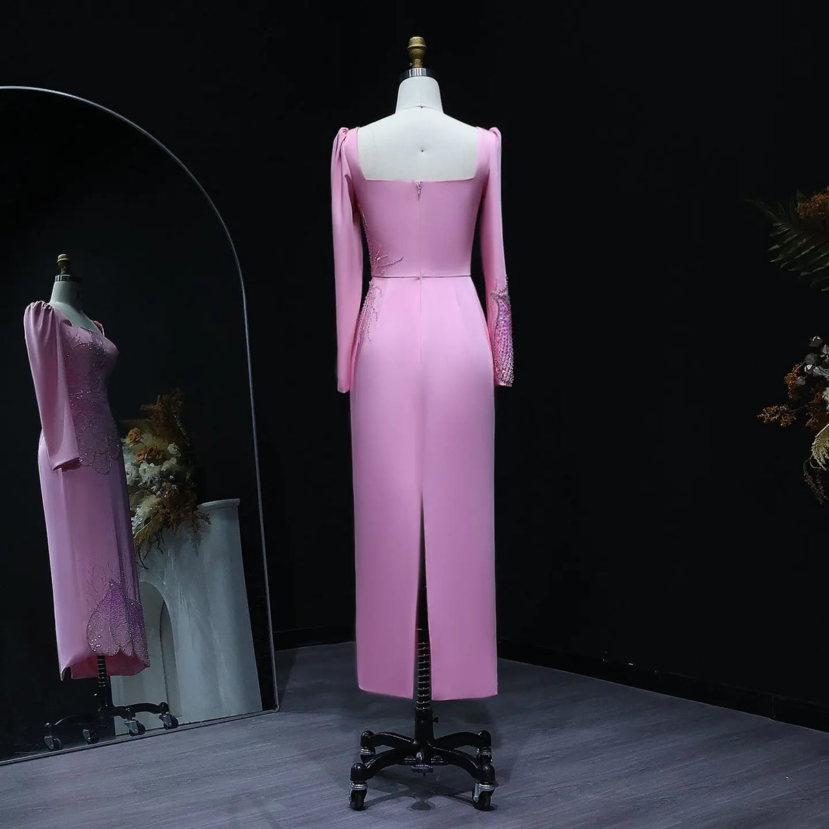 Elegant Pink Butterfly Beaded Long Sleeves Evening Dress SS262 Elegant Pink Butterfly Beaded Long Sleeves Evening Dress SS262