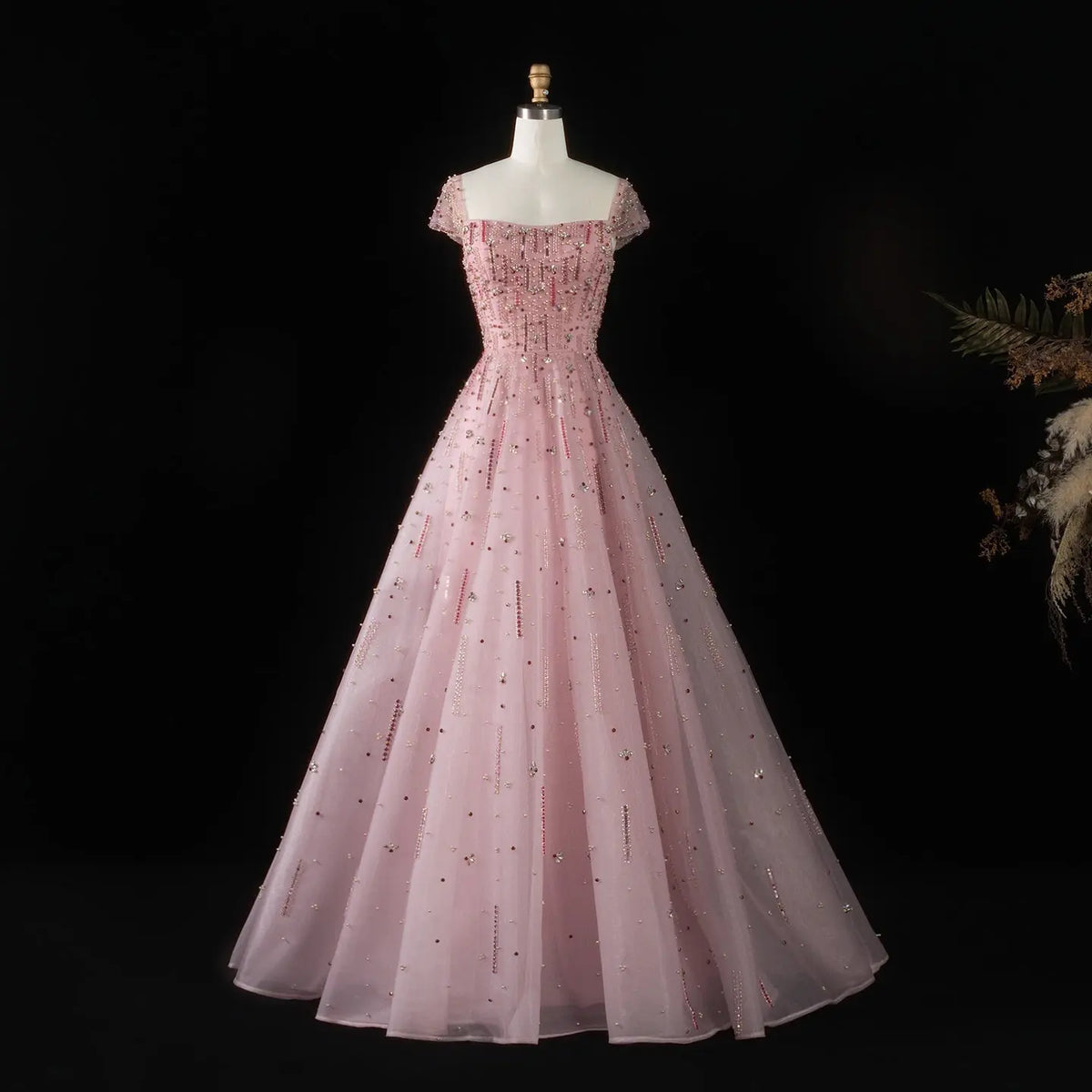 Elegant Pink Sequin Beaded Off Shoulder Evening Dress SS226 