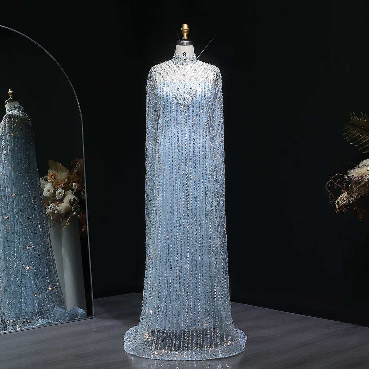 Luxury Dubai Kaftan Arabic 2 Pieces Evening Dress SS691  Blue / US 20