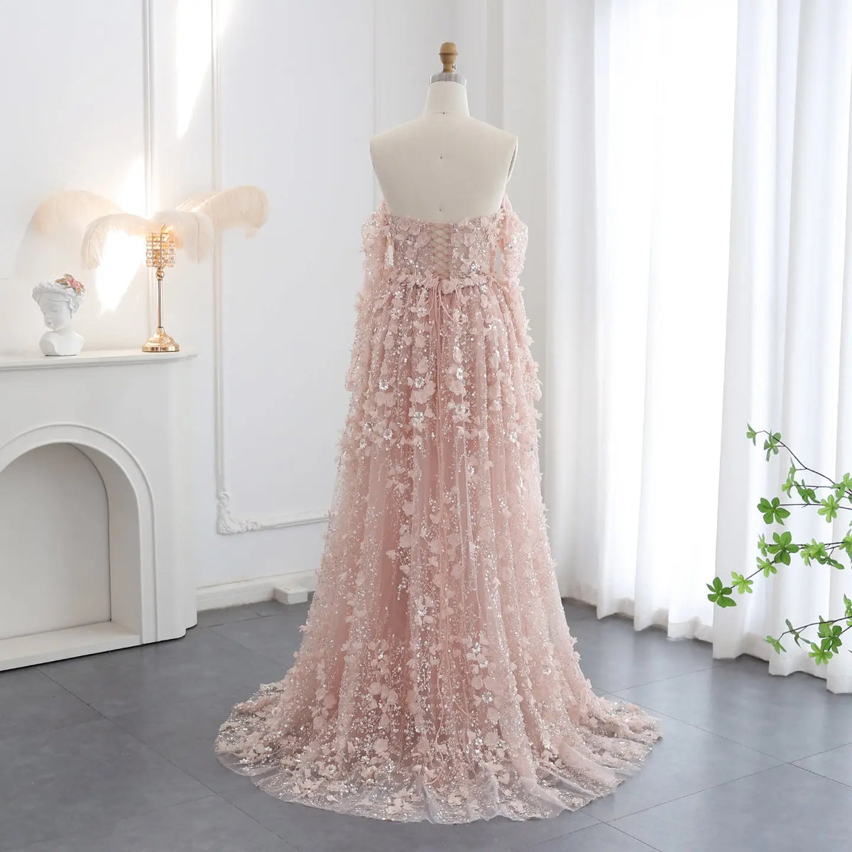 Elegant 3D Flowers Pink Evening Dress with Overskirt SS352 Elegant 3D Flowers Pink Evening Dress with Overskirt SS352