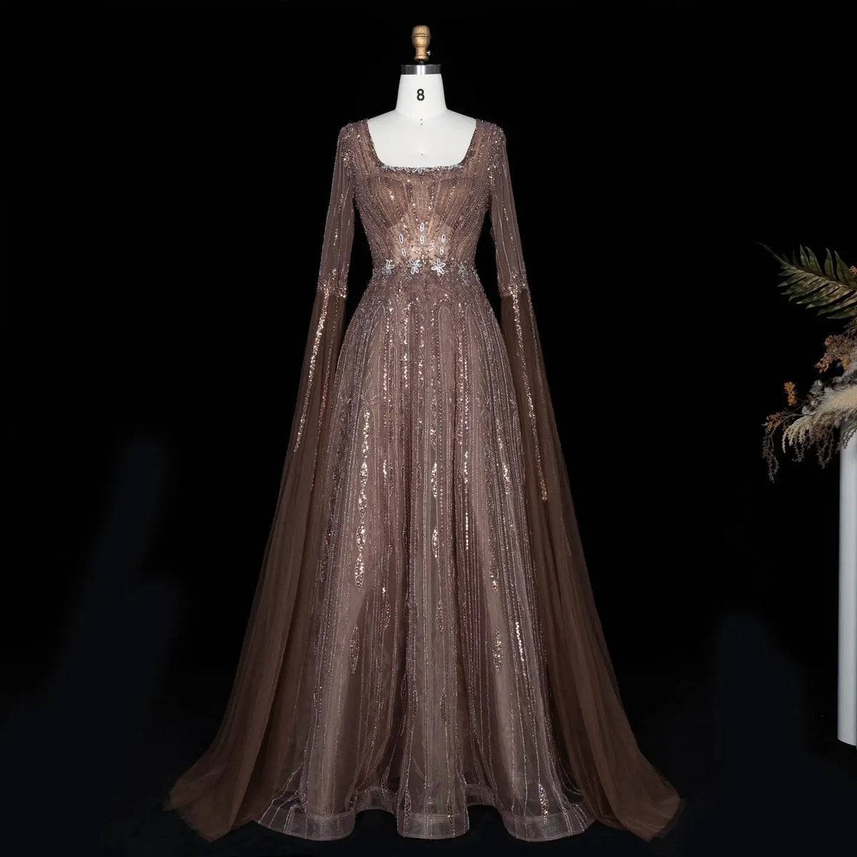 Sequin Square Neck Tulle Evening Dress SS065