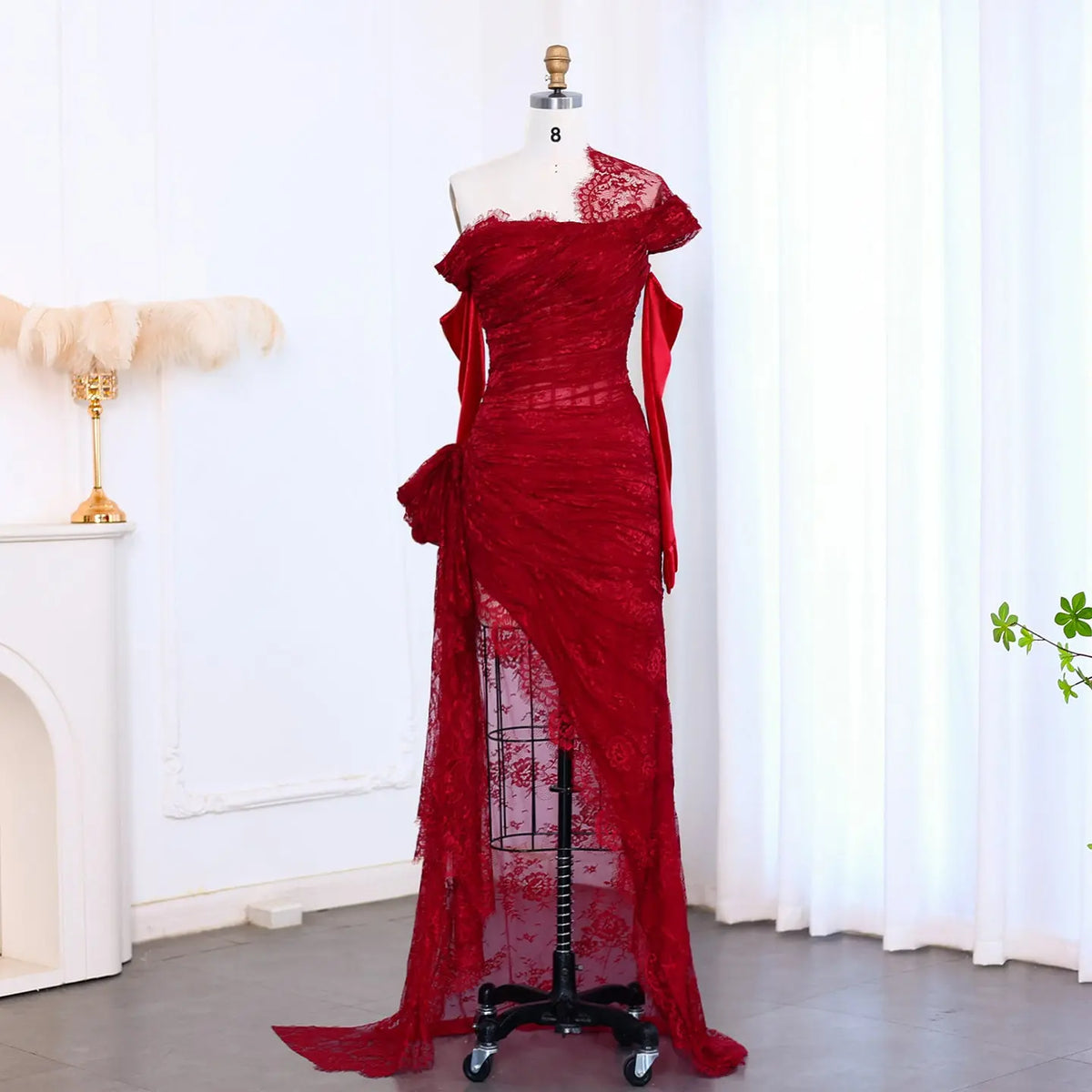 Elegant Lace Black Dress with Gloves SF017 