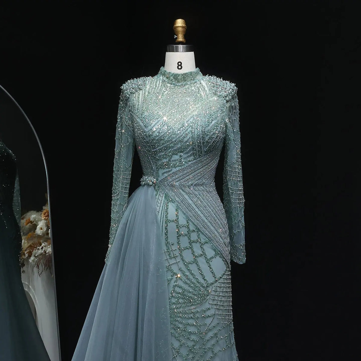 Glamorous Beaded Turquoise Evening Dress with Overskirt SS064 