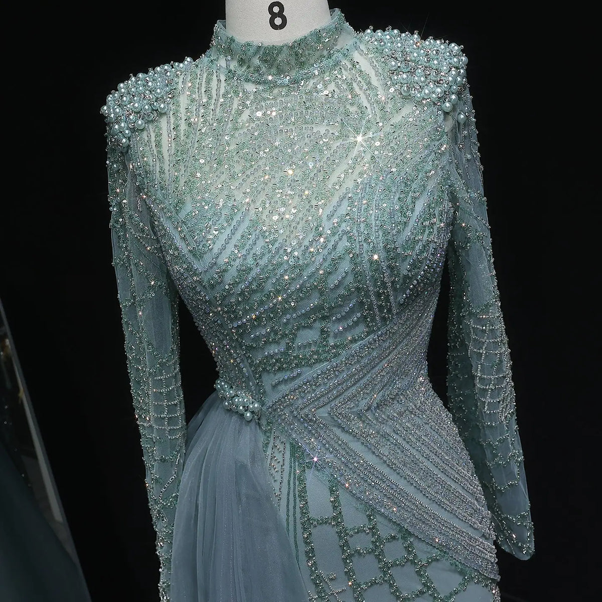Glamorous Beaded Turquoise Evening Dress with Overskirt SS064