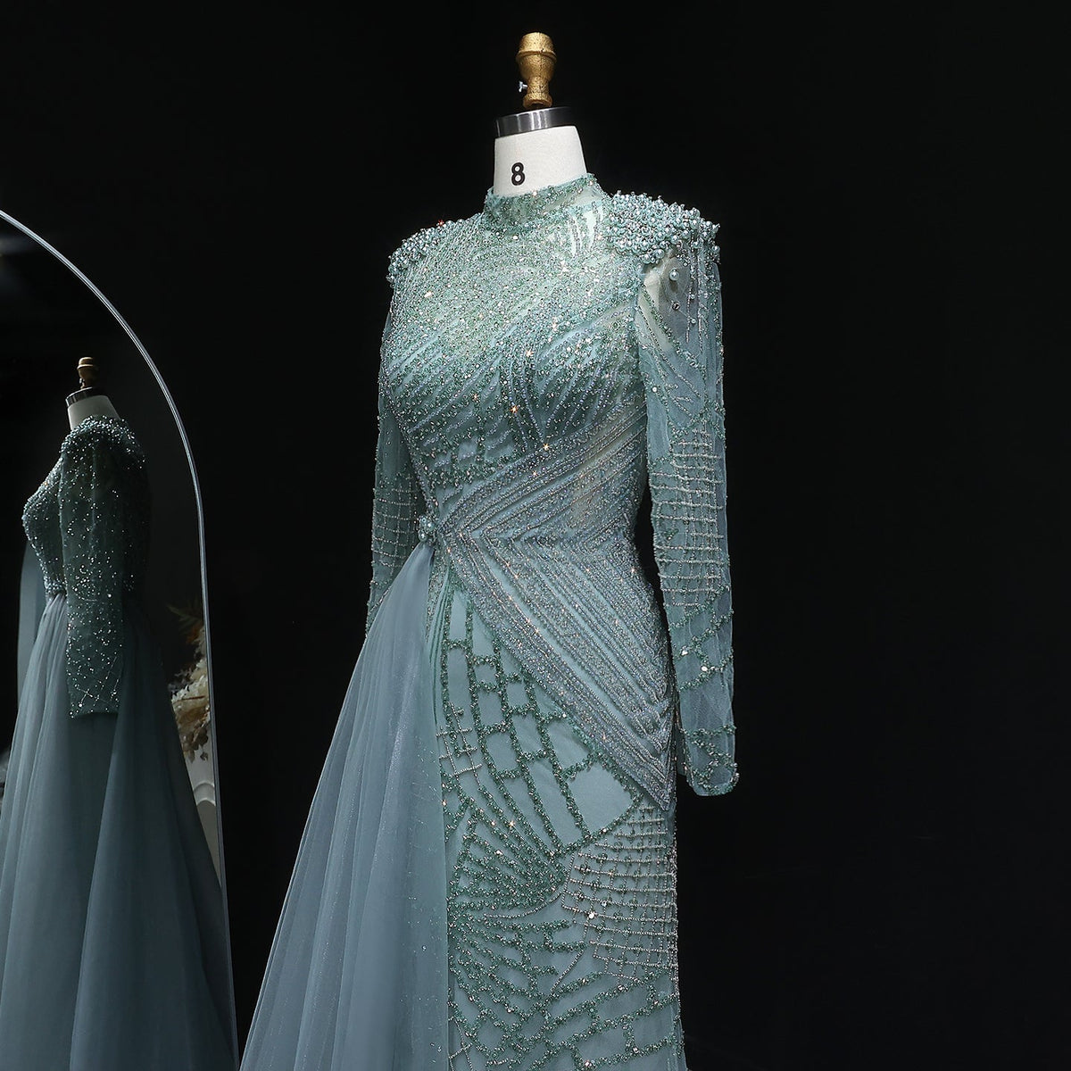 Glamorous Beaded Turquoise Evening Dress with Overskirt SS064