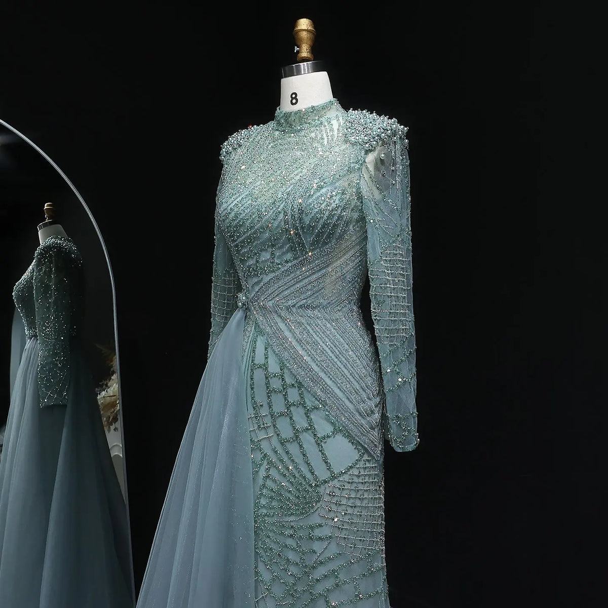 Glamorous Beaded Turquoise Evening Dress with Overskirt SS064 