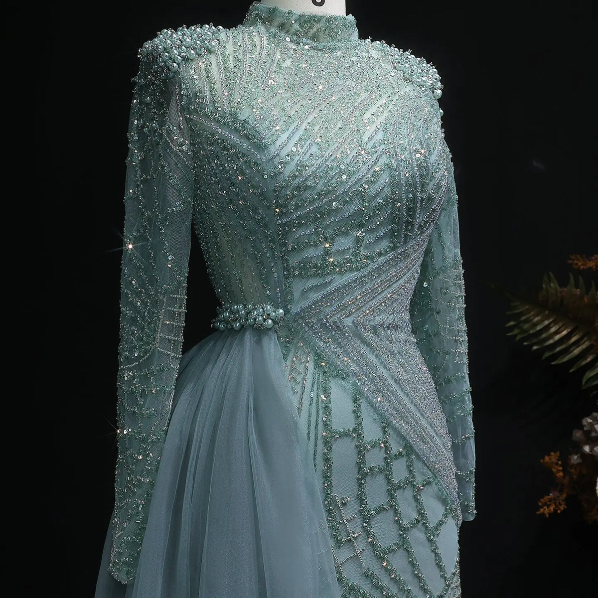Glamorous Beaded Turquoise Evening Dress with Overskirt SS064 