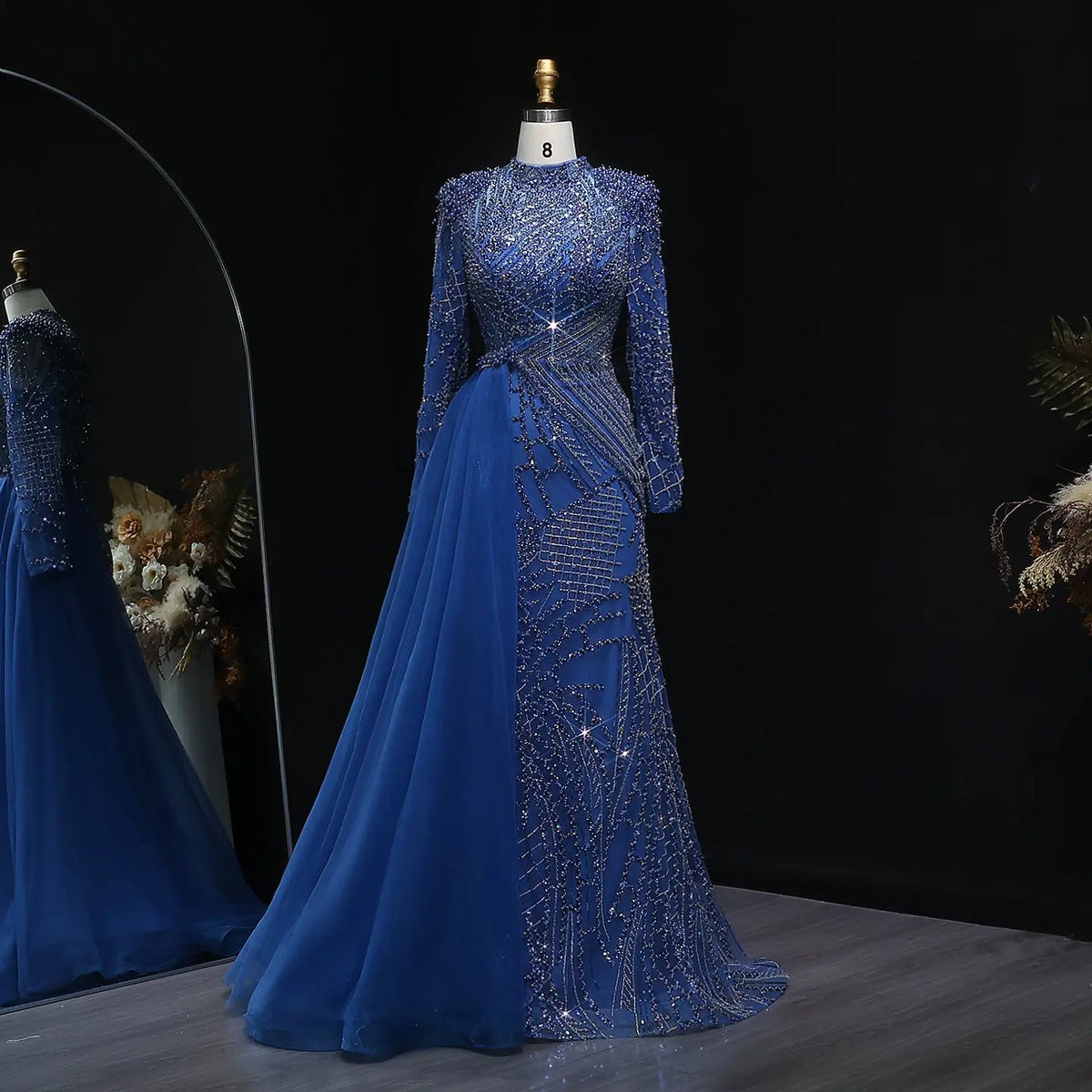 Luxury Beaded Evening Dress with Flowing Overskirt SS064 Turquoise / 16 Luxury Beaded Evening Dress with Flowing Overskirt SS064 Turquoise / 16