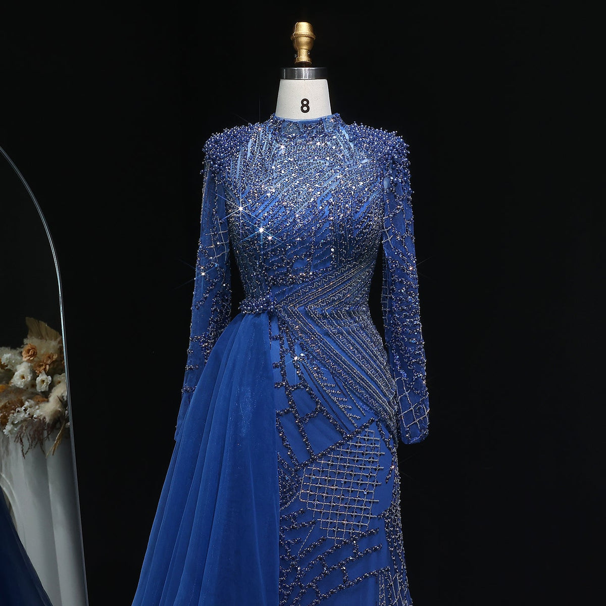 Glamorous Beaded Turquoise Evening Dress with Overskirt SS064