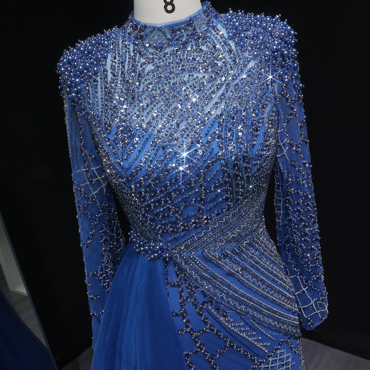 Glamorous Beaded Turquoise Evening Dress with Overskirt SS064