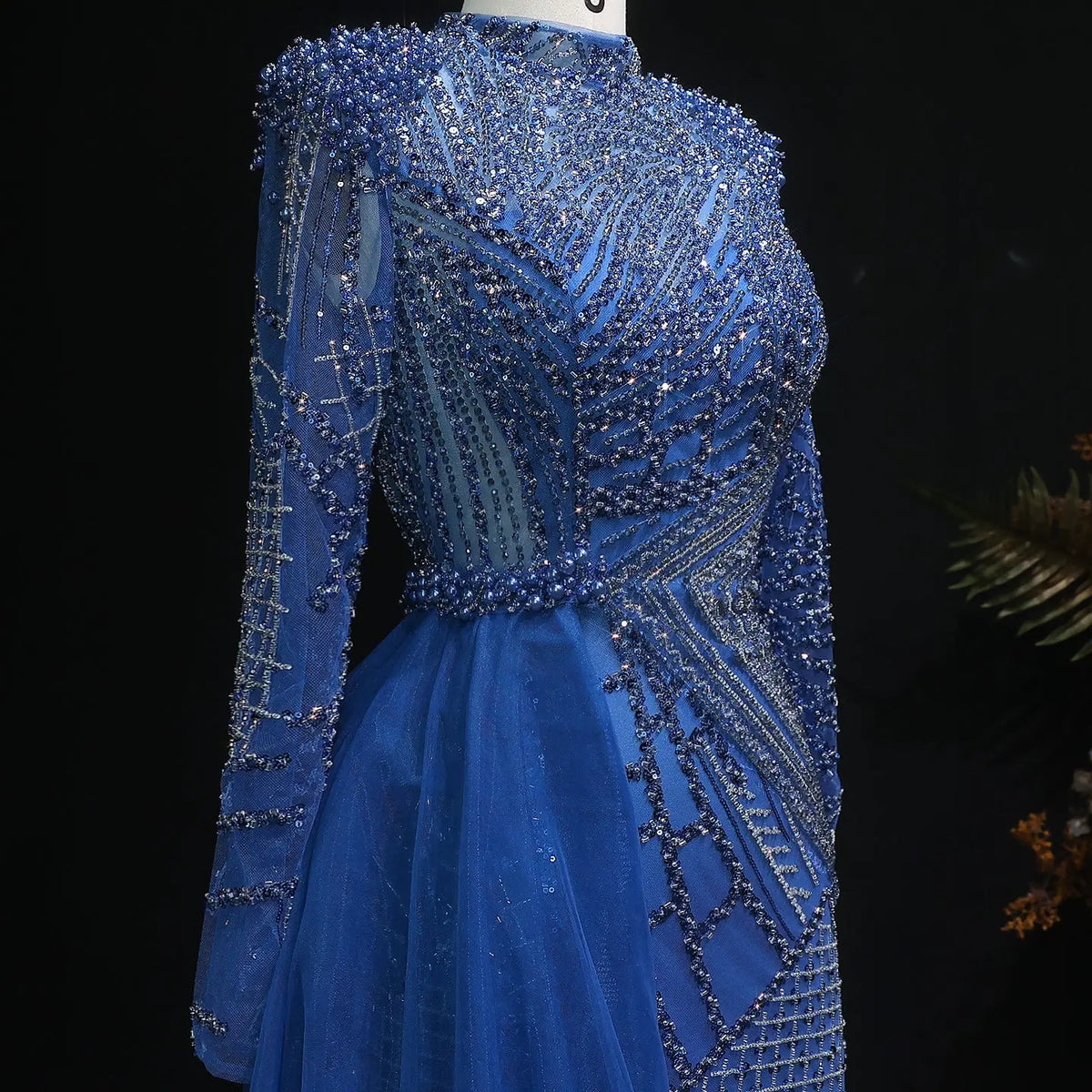Glamorous Beaded Turquoise Evening Dress with Overskirt SS064 