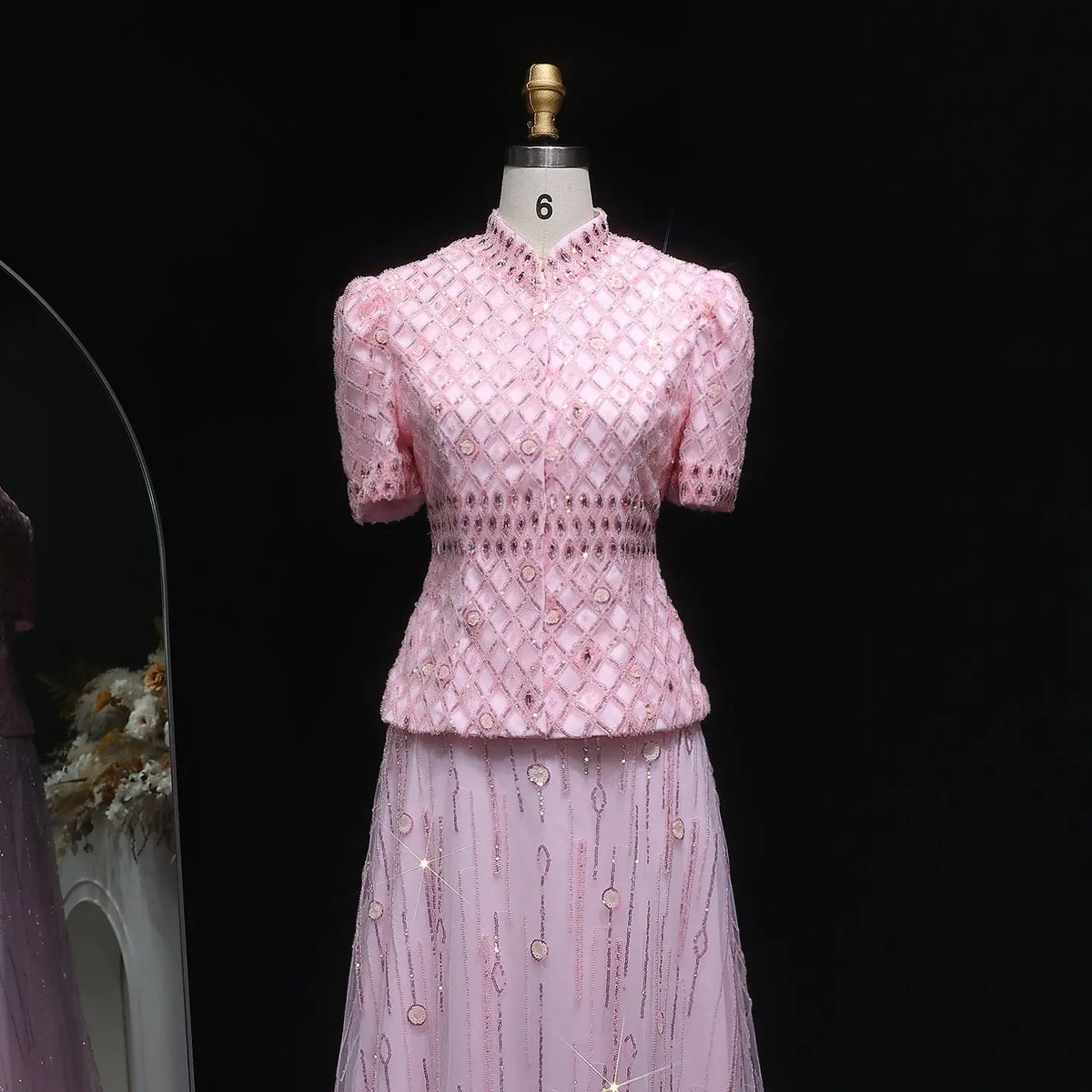 Luxury Pink Crystal Two Piece  Evening Dresses Wedding Party SS546 