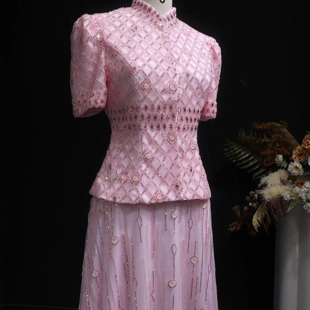 Luxury Pink Crystal Two Piece  Evening Dresses Wedding Party SS546 