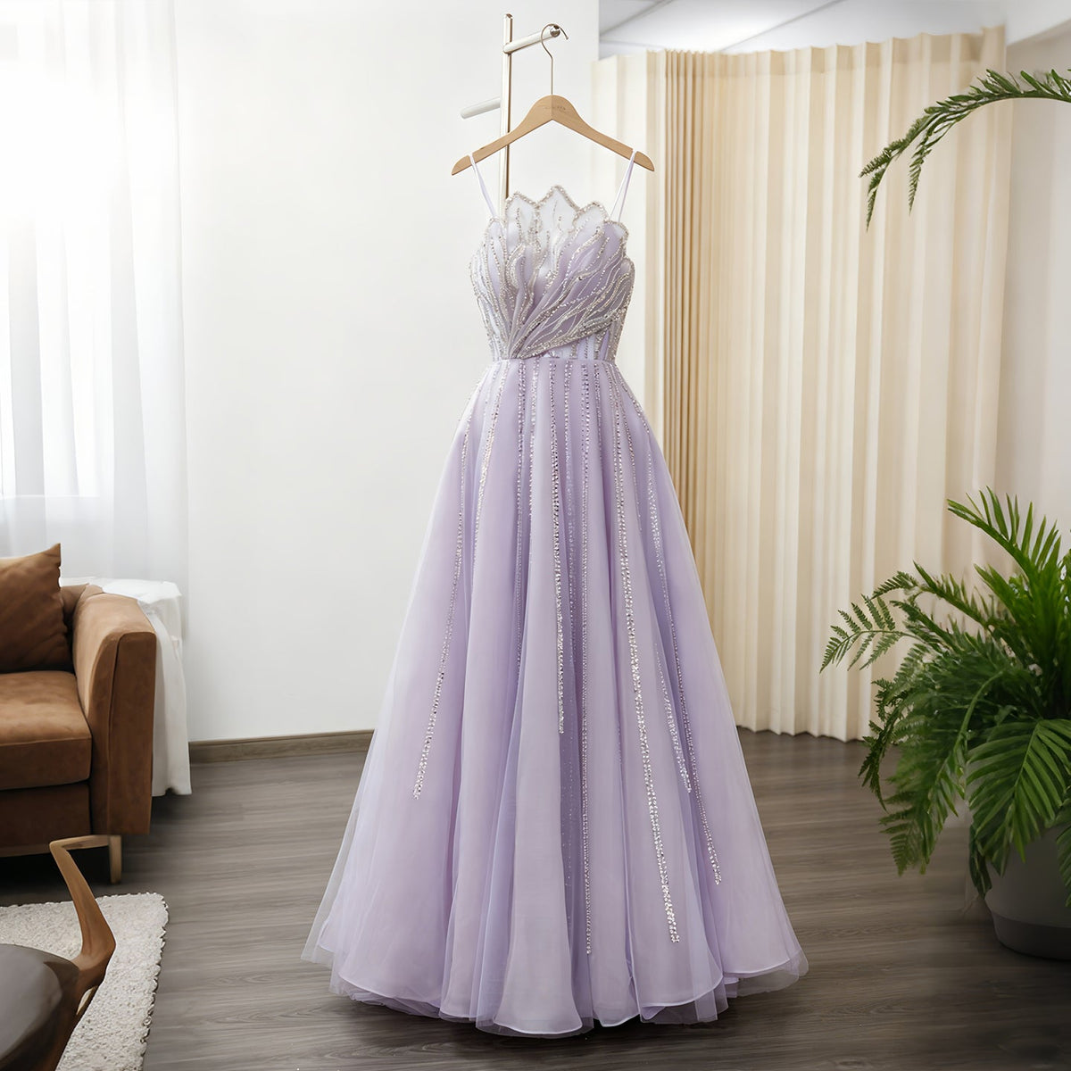 Luxury Beaded Lilac Scalloped Evening Dress SS247 