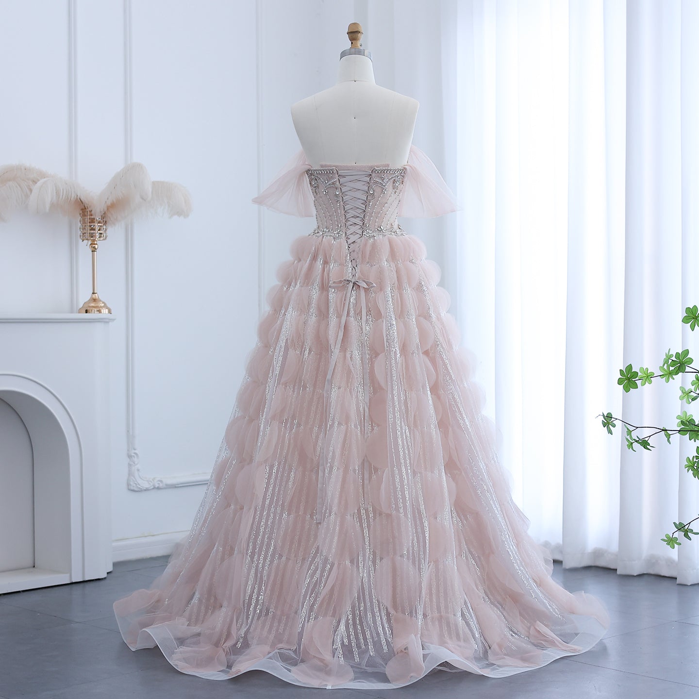 Sharon Said Luxury Crystal Princess Ball Gown Blush Pink Ruffles Eveni –  SHARONSAID