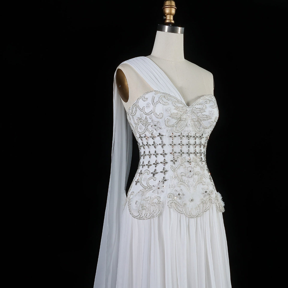 Luxury Blush Pink Beaded 3D Floral One-Shoulder Cape Evening Dress SS285 