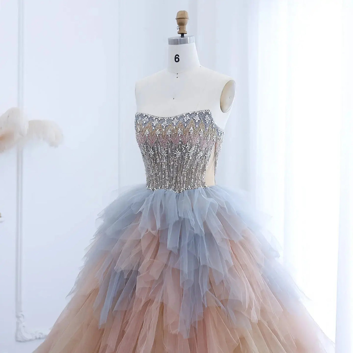 Luxury Rose Gold Ruffles Ball Gown Evening Dress SS731 - SHARONSAID Luxury Rose Gold Ruffles Ball Gown Evening Dress SS731 - SHARONSAID