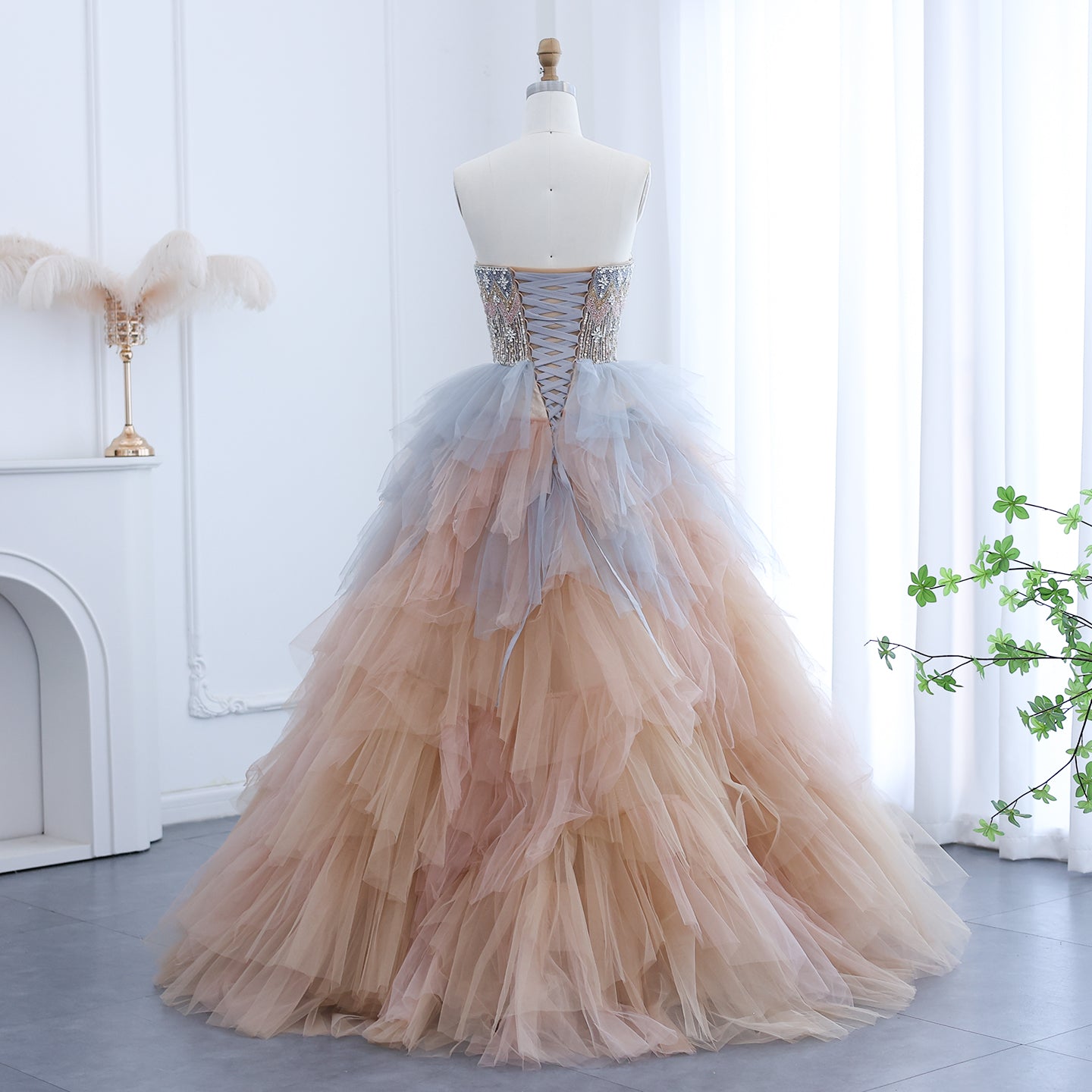 Sharon Said Luxury Rose Gold Blue Ruffles Princess Ball Gown Arabic Ev –  SHARONSAID